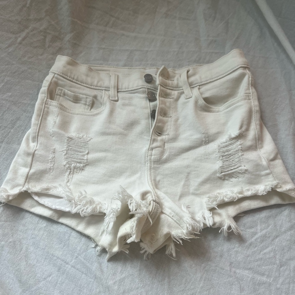 Cello Women's Cream Distressed Jean Shorts